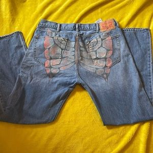 hand painted butterfly Levi 505’s w38 L34
